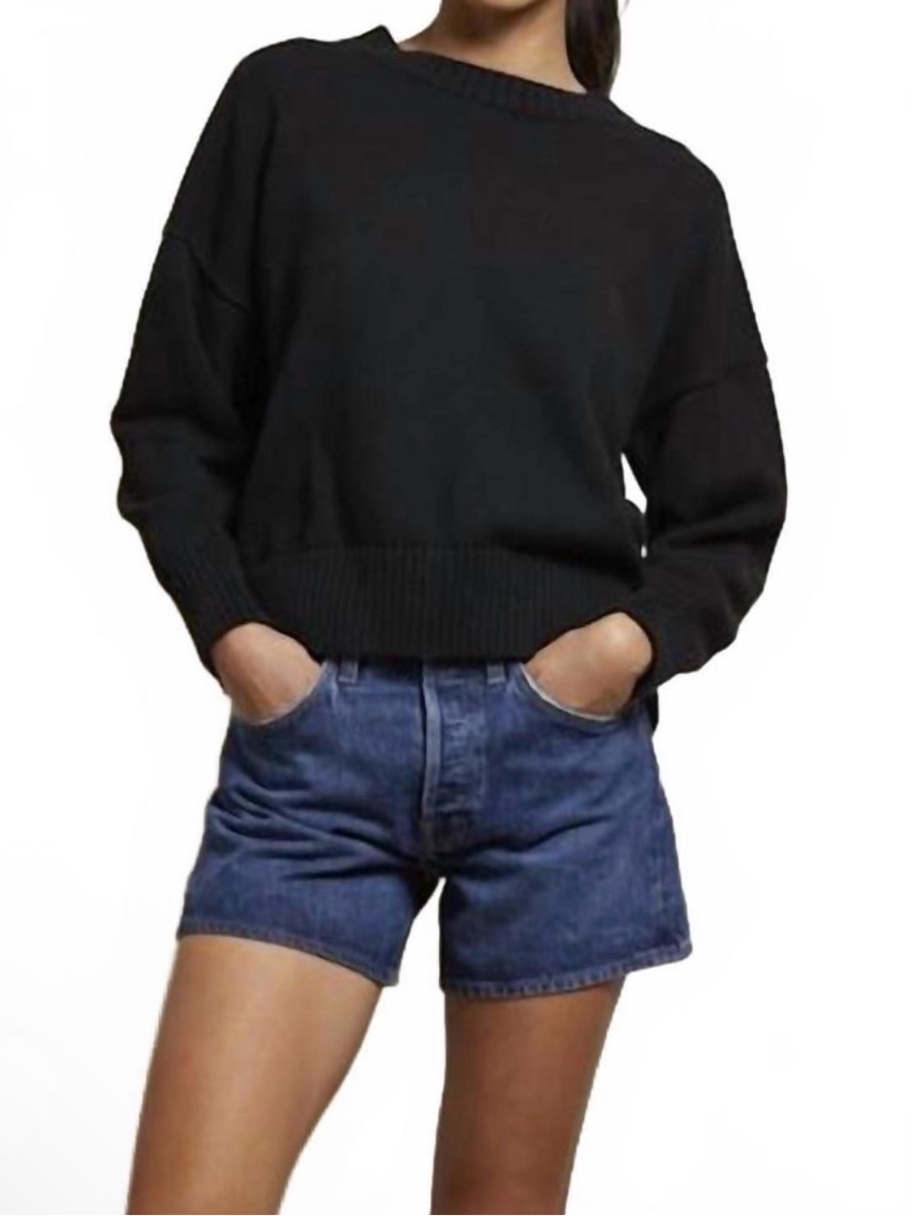 PERFECTWHITETEE janet cotton sweater in true black Size Medium